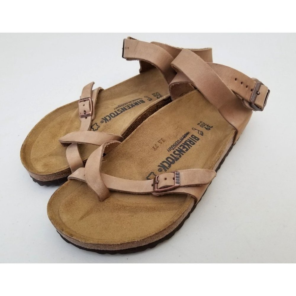 Birkenstock Yara Sandals Tobacco Brown Oiled Leather Size 39